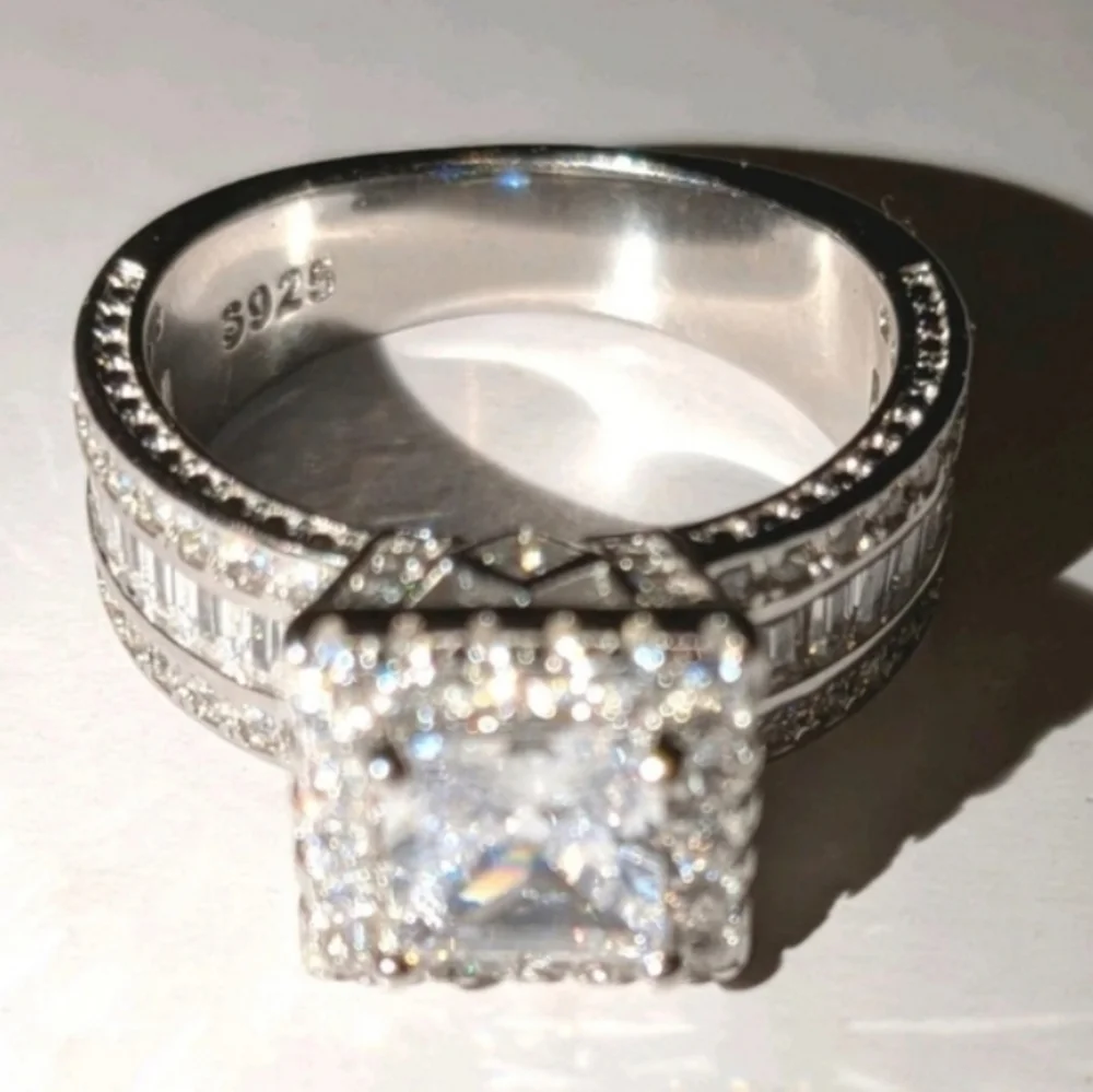 Womens Baguette& Round Cut 9.65ct Lab Created Diamond Princess Wedding Ring 8